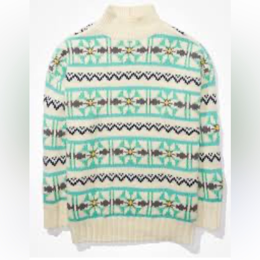 NEW American Eagle Mock Neck Fair Isle Oversized Sweater Cozy Comfy NWOT - Picture 3 of 9